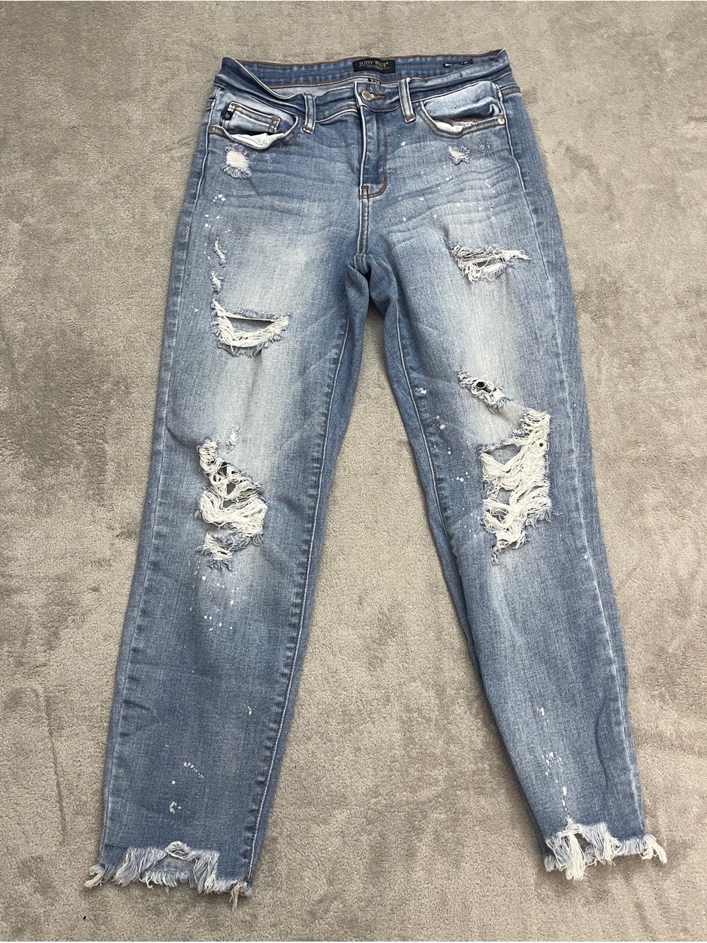 Judy Blue Denim Jeans Raw Hem Distressed Boyfriend Fit JB82155LT Womens 7/28